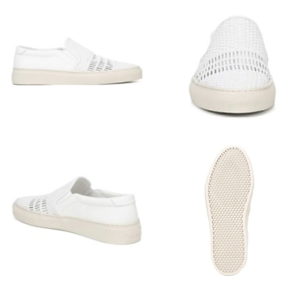 NWT Via Spiga Sara Porcelain White Woven Leather Slip-On Sneakers Size 10